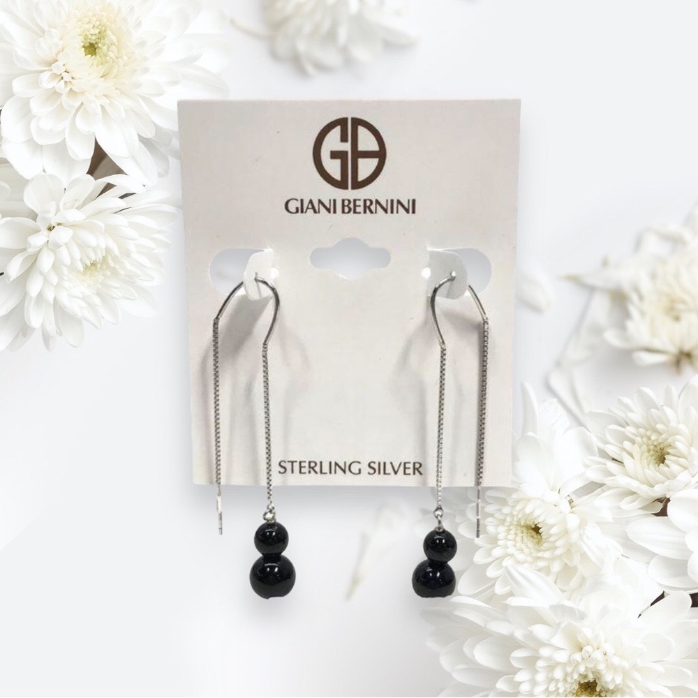 🆕 Giani Bernini Sterling Silver & Onyx “Metal Tower” Thread Earrings